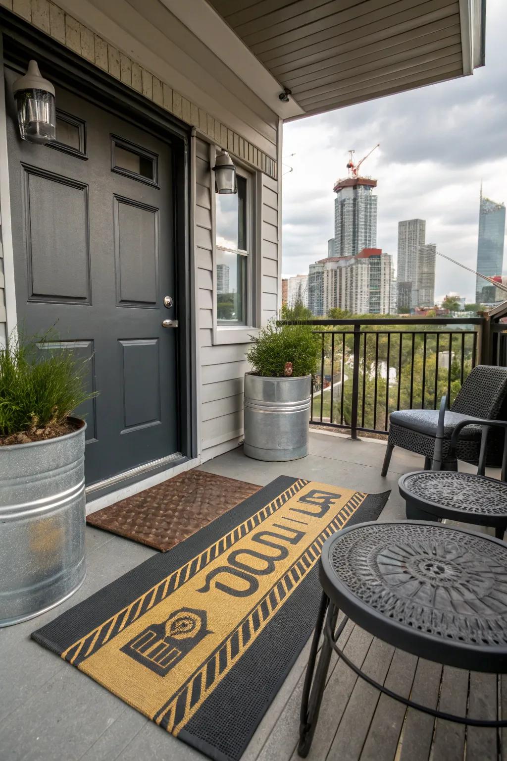 An urban doormat with industrial elements.