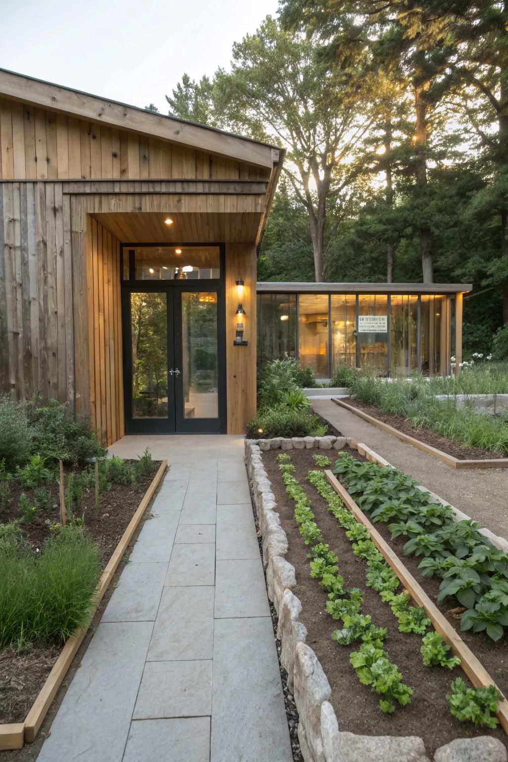 Environmentally conscious details that bring sustainability to the entrance.