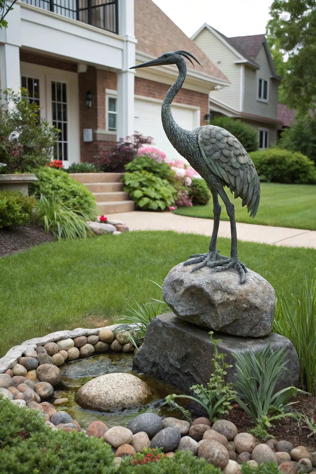 River stones enhance the splendor of garden art.