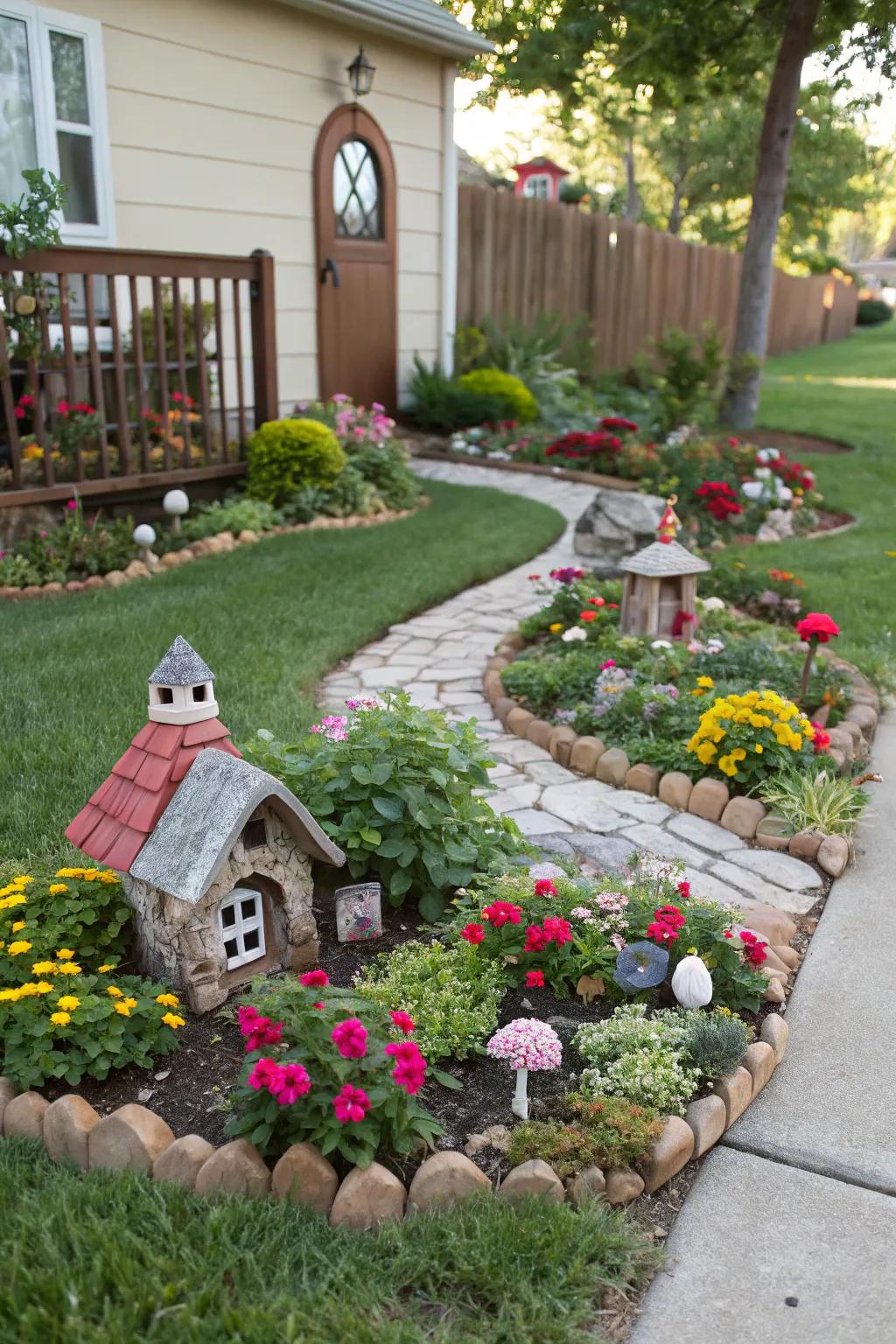 Delight your garden visitors with a whimsical tiny garden nestled within your flower beds.