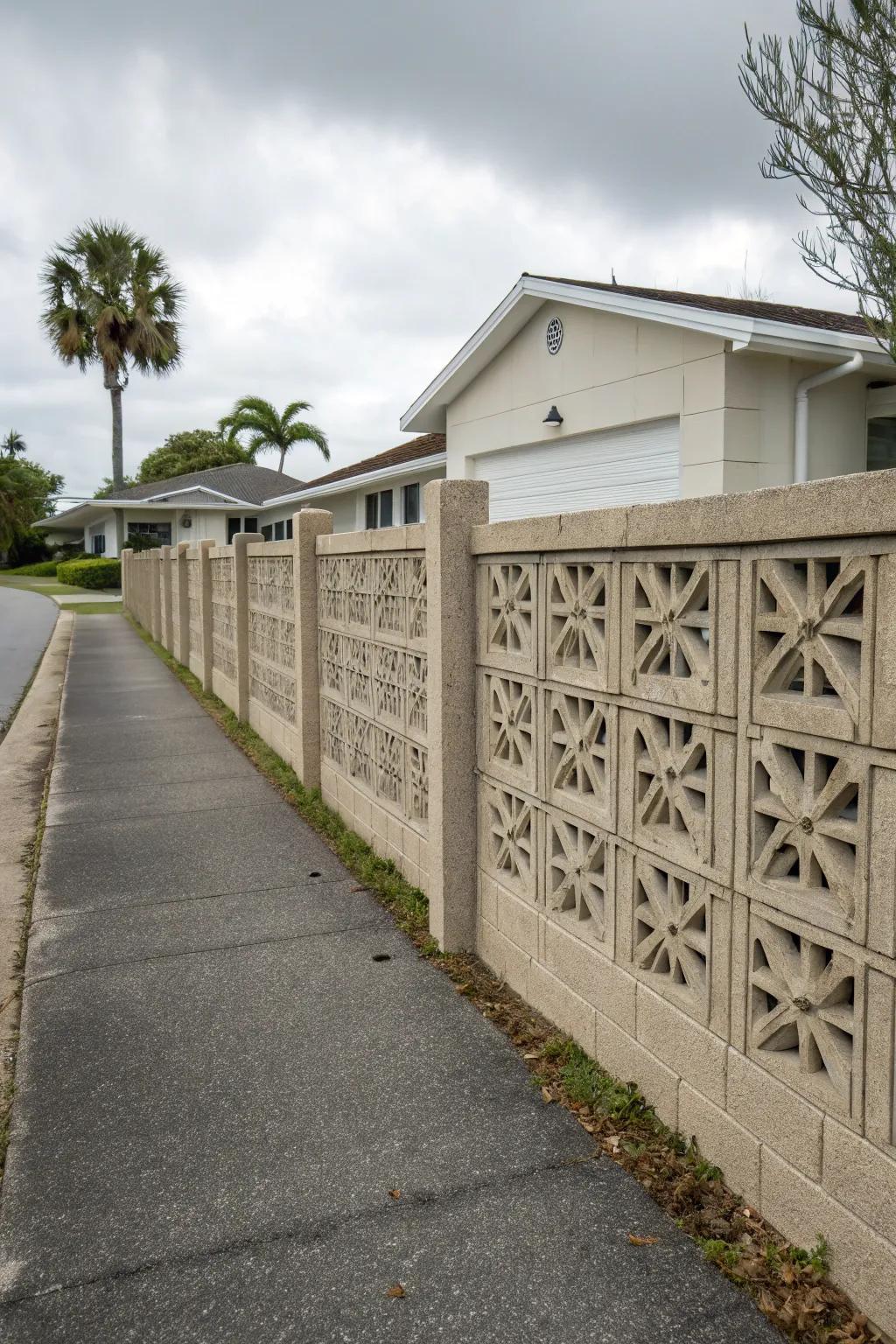 A hard block boundary with unique patterns adds texture and character to the entrance.
