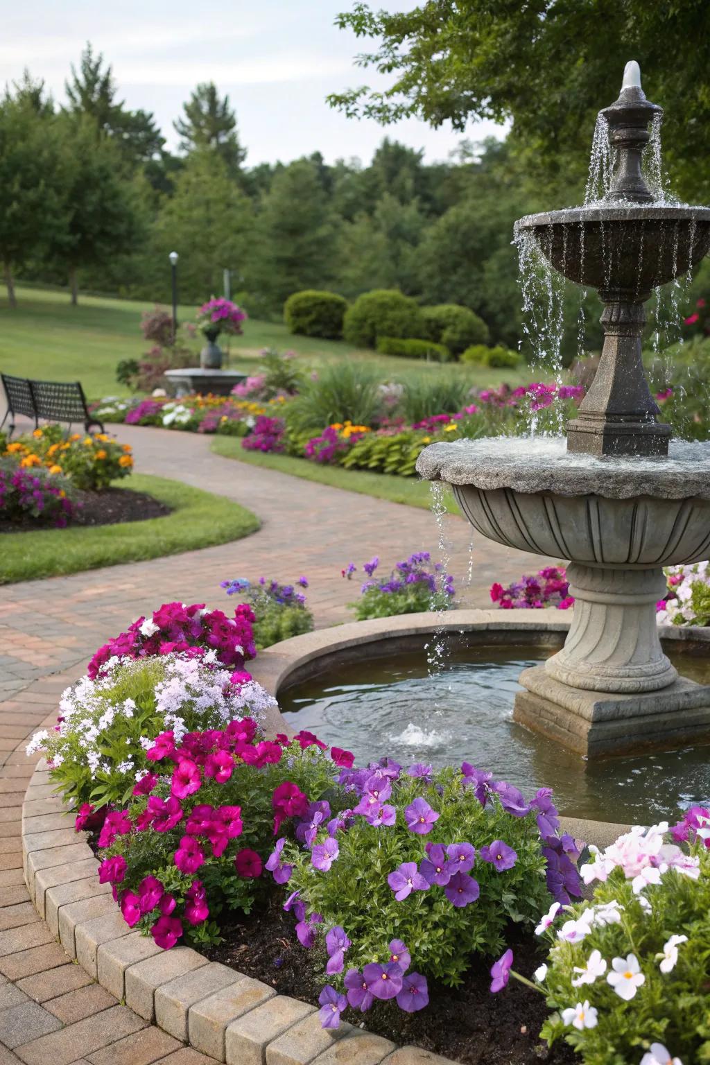 Create a serene retreat with Blomsies by a water feature.