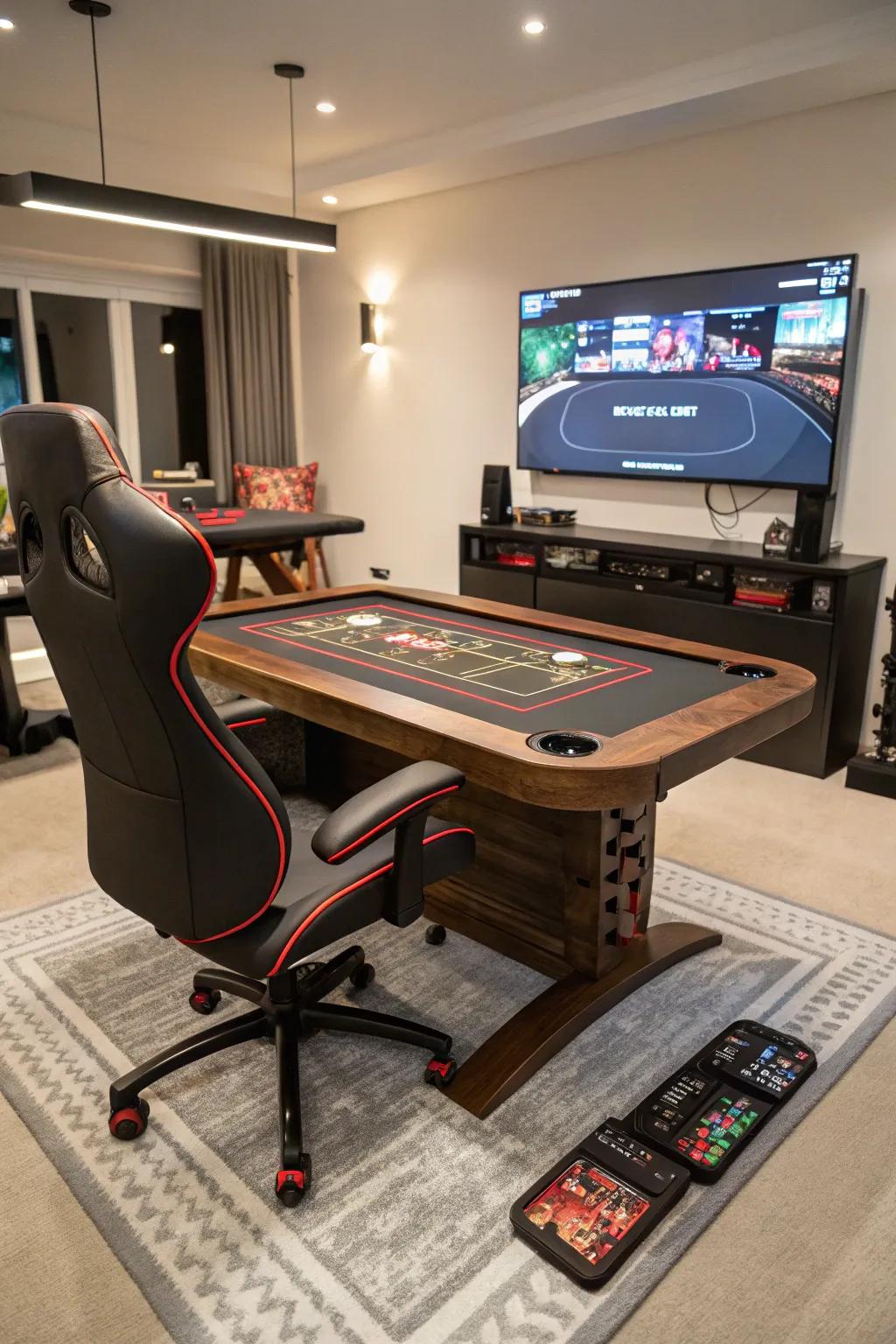 Custom furnishings tailored to fit the precise needs within the gaming lounge.