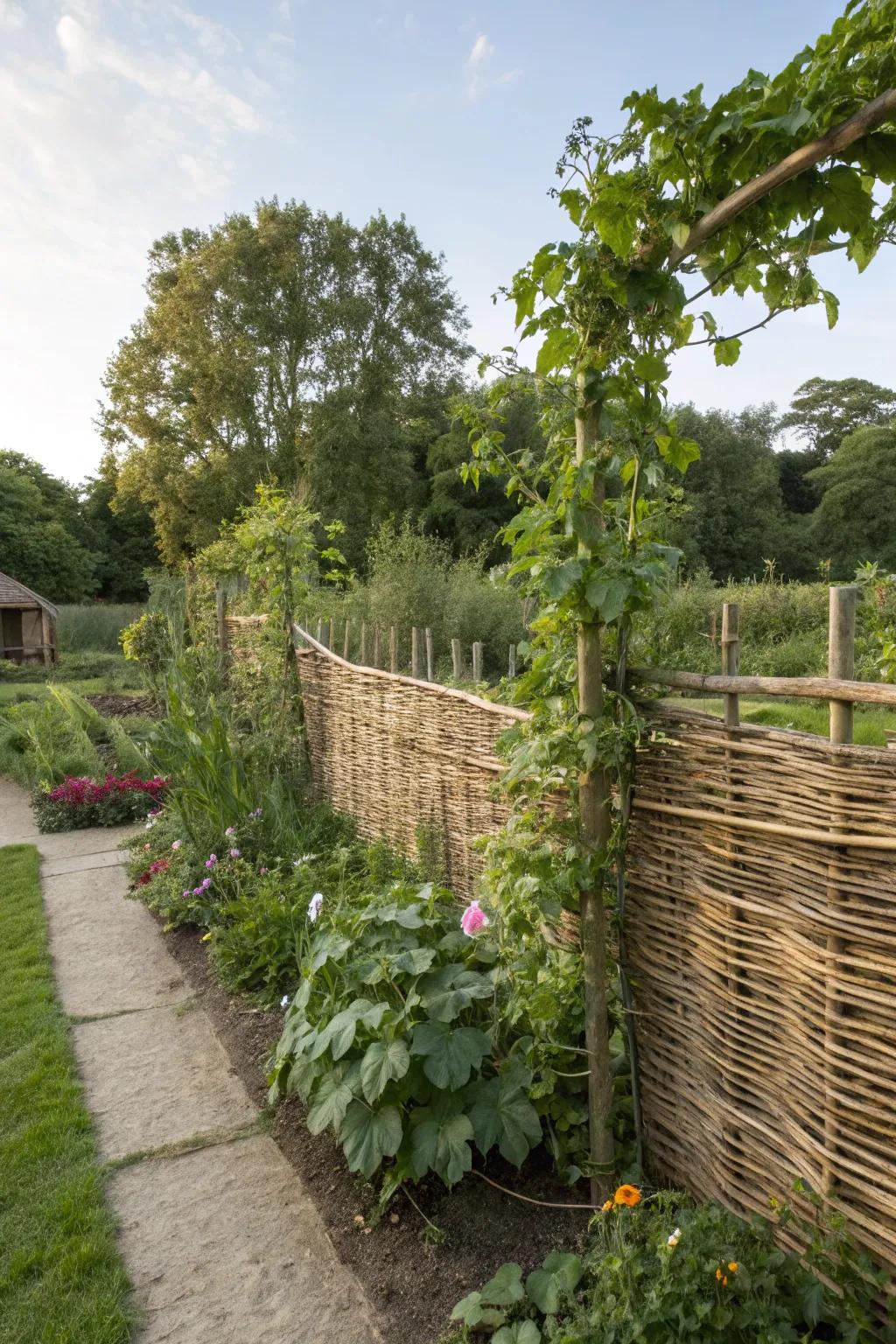 Woven timber fences contribute elegance and natural attraction to gardens.