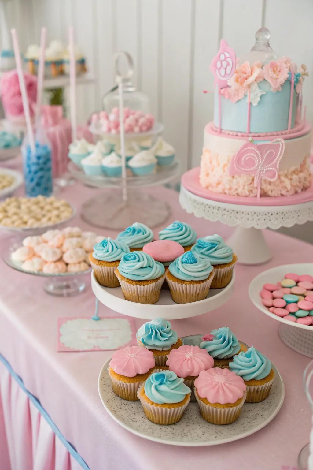 An attractive dessert table enticing visitors with sweet treats.