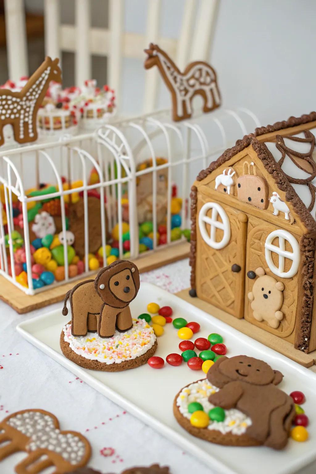 An enchanting gingerbread faunal exhibit brimming with delightful creatures.