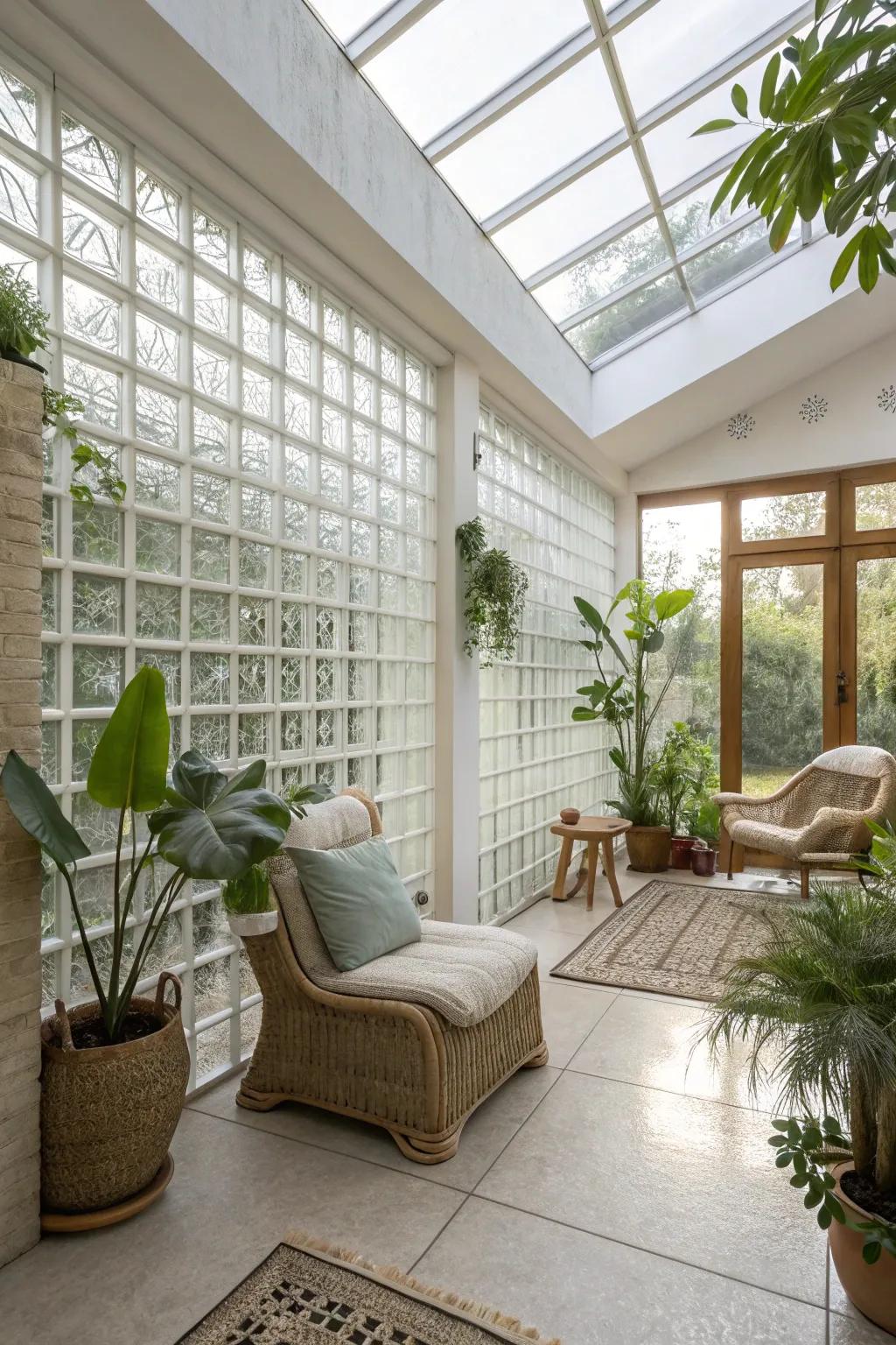 An eco-friendly home featuring crystal cube walls, improving sunlight and energy use.