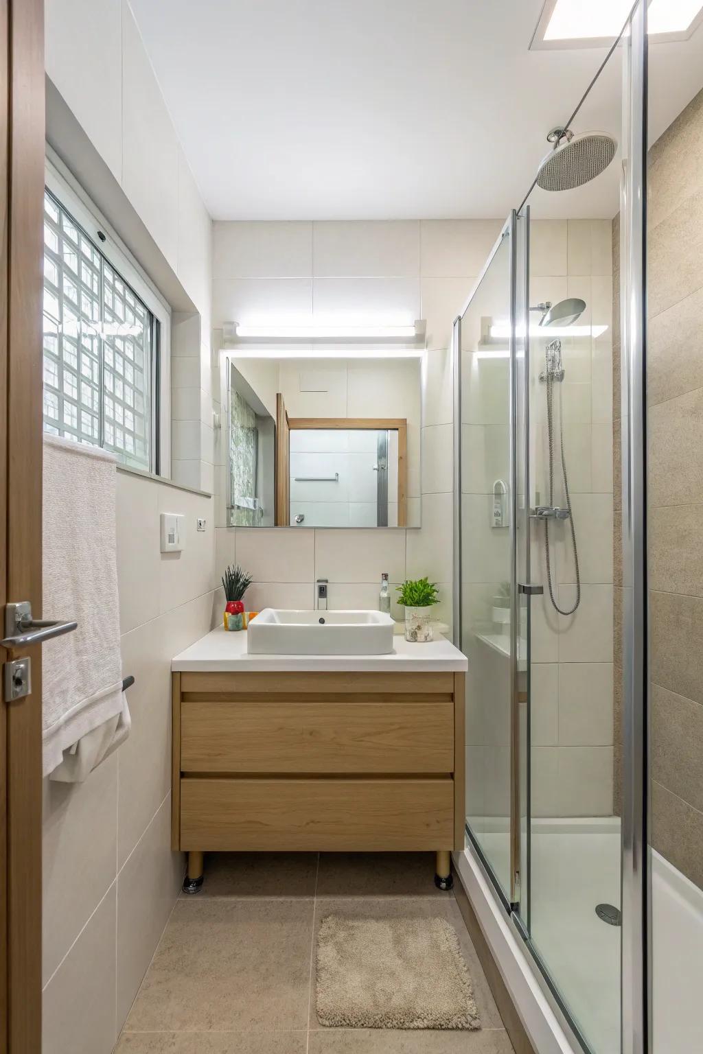 Spare layout endows peacefulness including sophistication inside a hall bathroom.