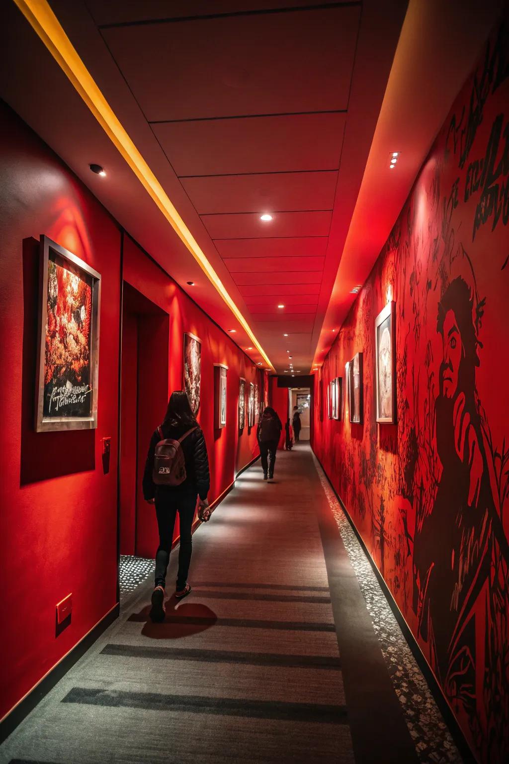 Crimson walls make a bold and passionate statement in any hallway.