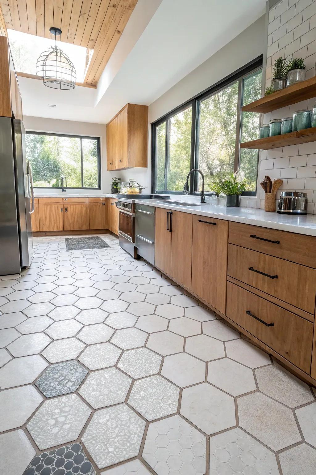 Eco-friendly geometric tiles fuse sustainability with style.