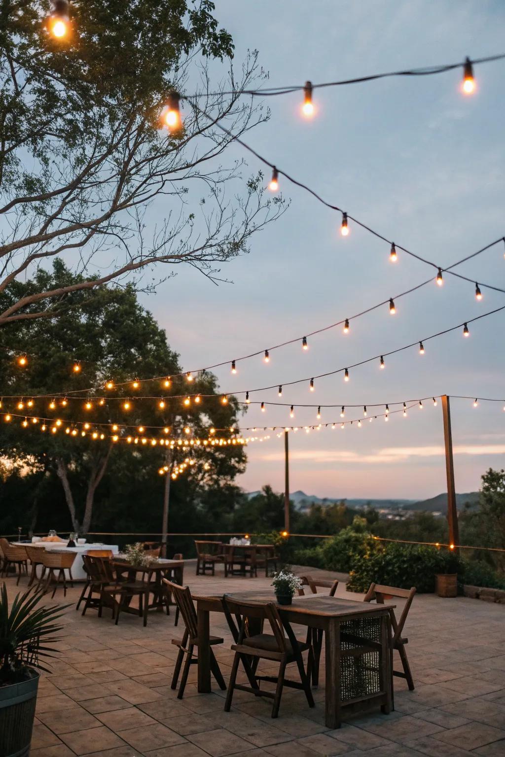 String lights illuminate outdoor spaces with a magical ambiance.