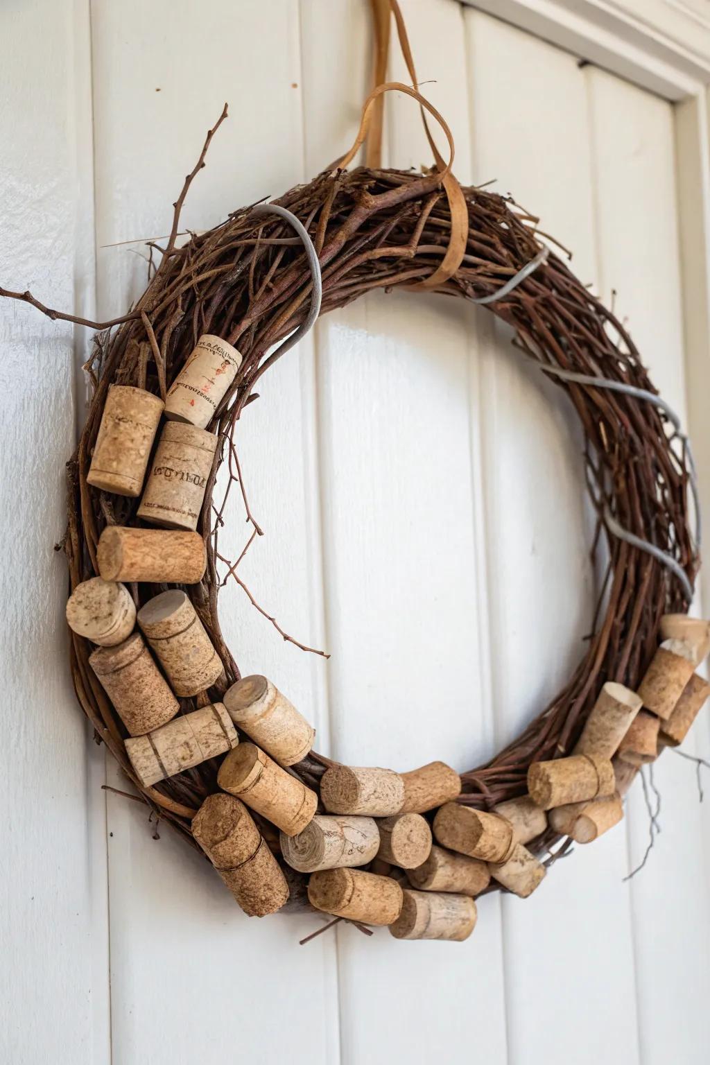 Craft your memories into a stunning creeping plant and stopper wreath that whispers stories of special occasions.