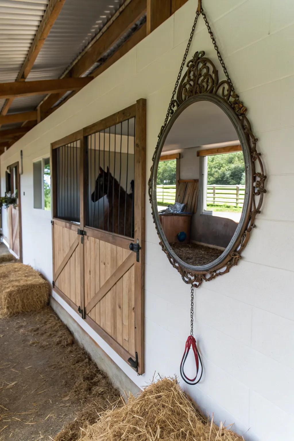 Decorative reflective surfaces enhance space and add elegance.