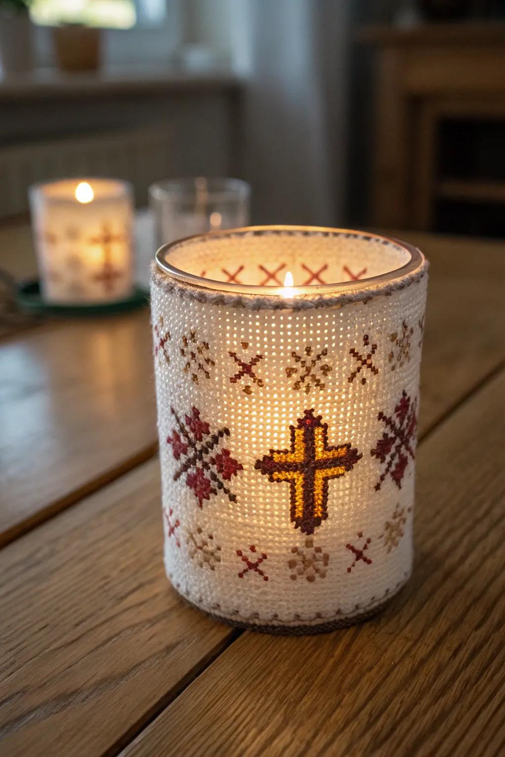 Cross-stitch light domes create a cozy, warm ambiance.