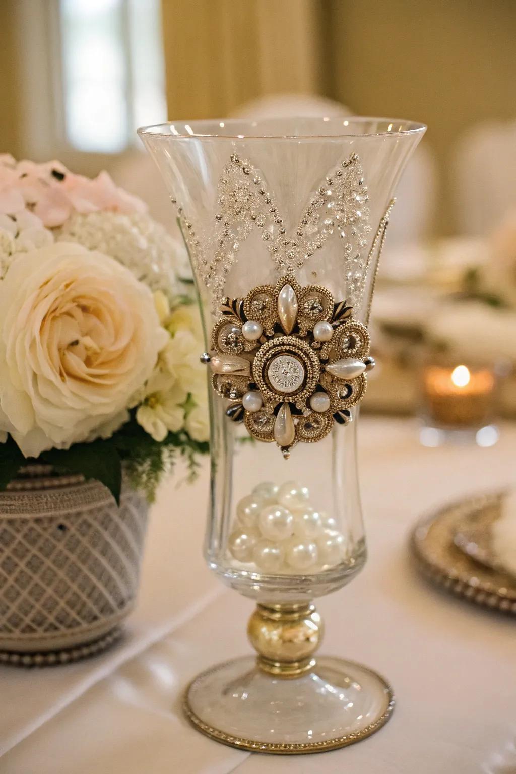 An antique brooch secured within a wind-resistant holder to inject a unique vintage essence.
