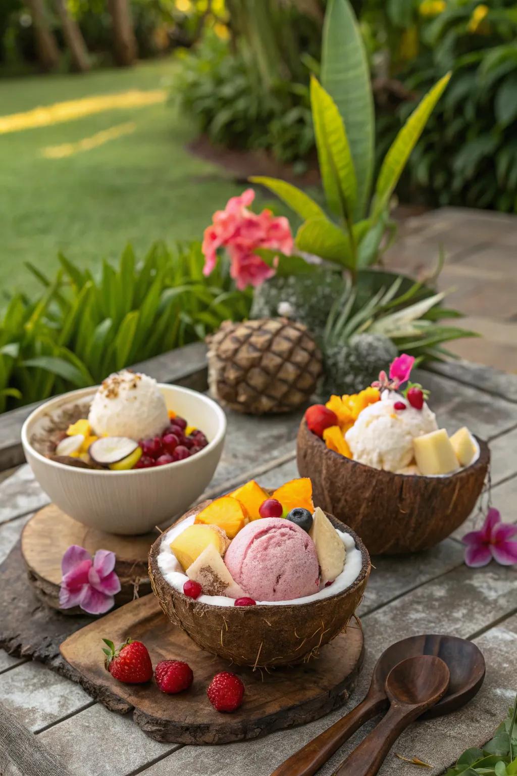 An island style dessert station that transports guests to a tropical paradise.