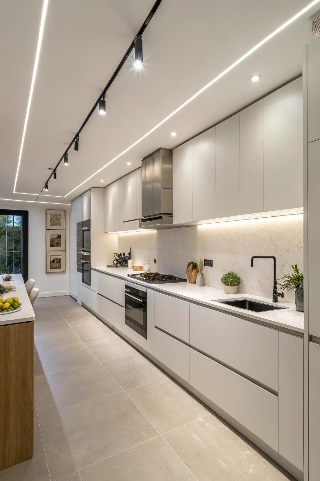 Accomplish a streamlined visual through concealed rail lighting.
