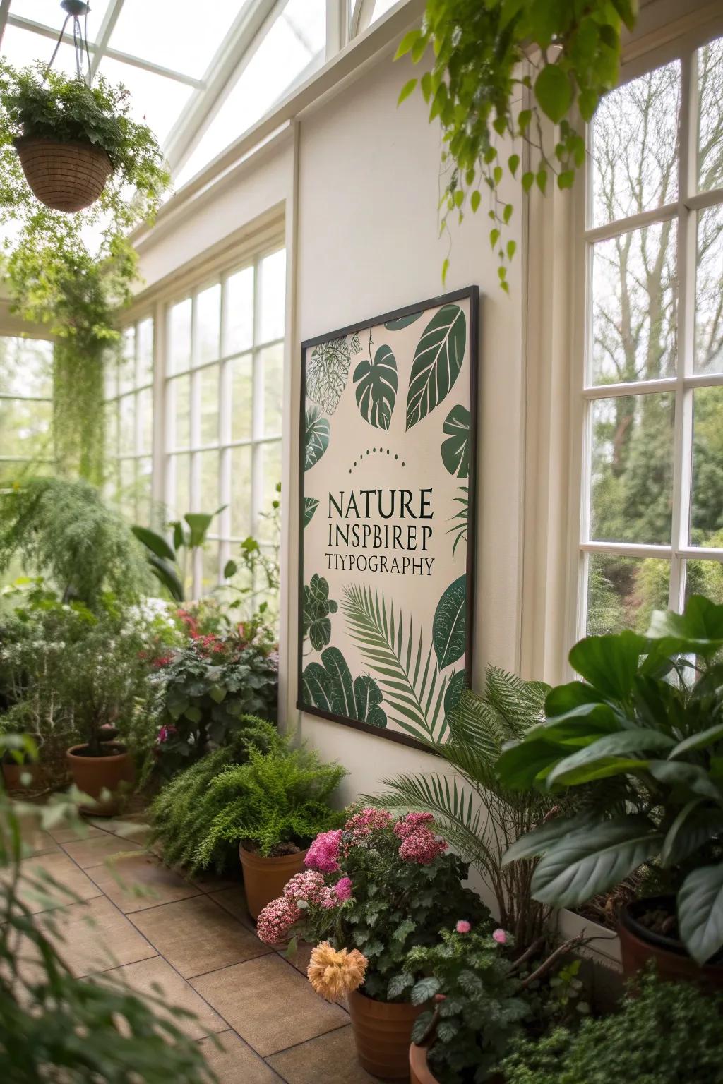 Lettering inspired by nature evokes a tranquil atmosphere.
