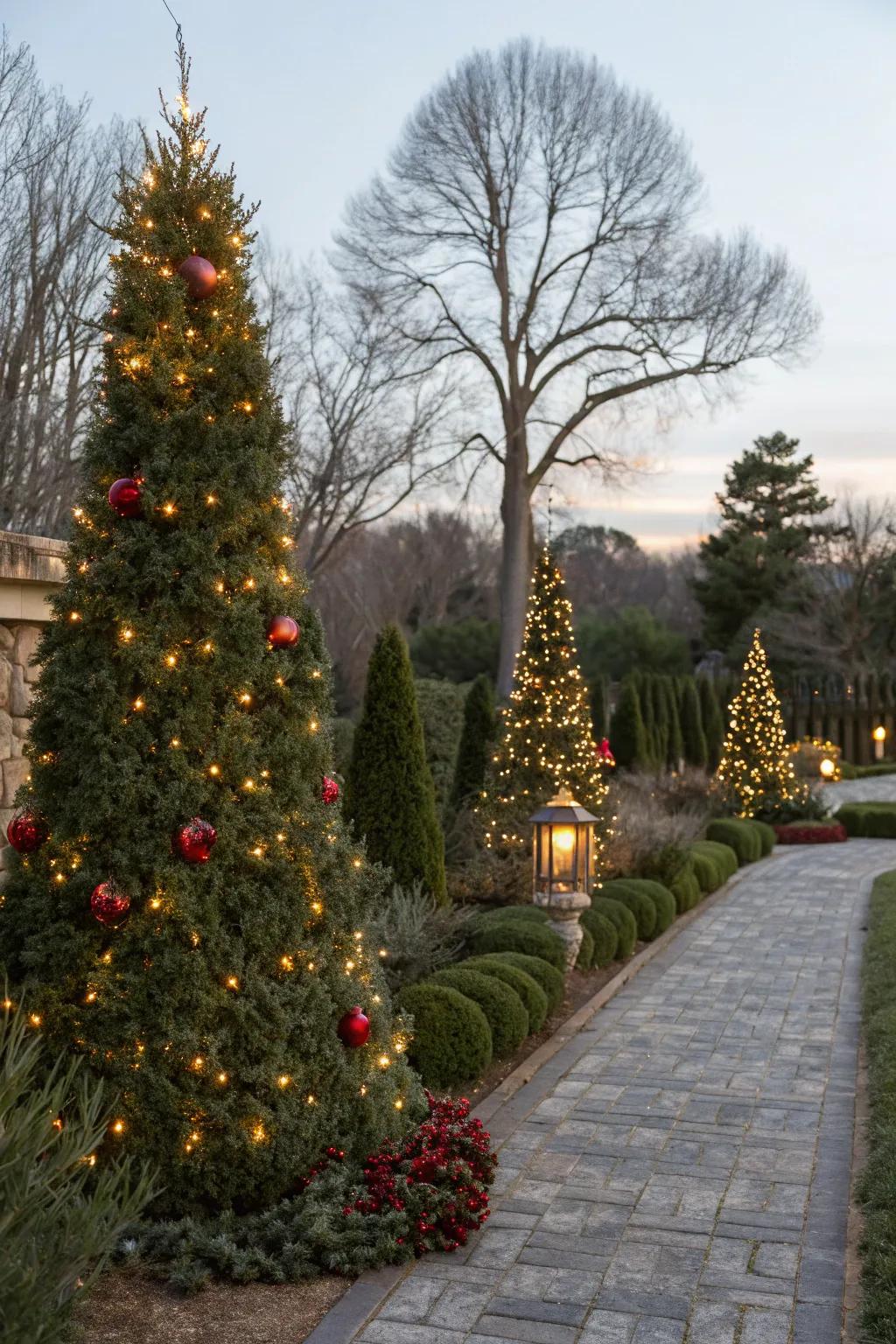 Add festive charm to your garden with decorated Skyline Sentinel.