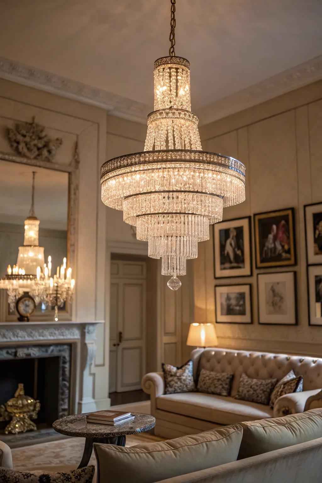 Multi-tiered fixtures add drama and elegance to high-ceiling spaces.