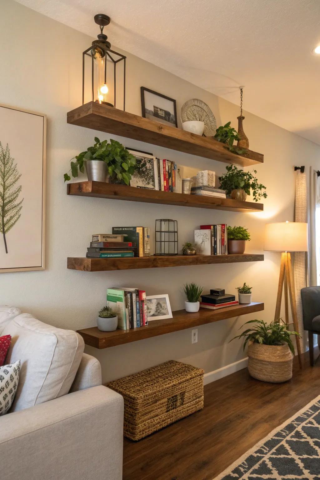 Enhance creativity with layered shelf heights.