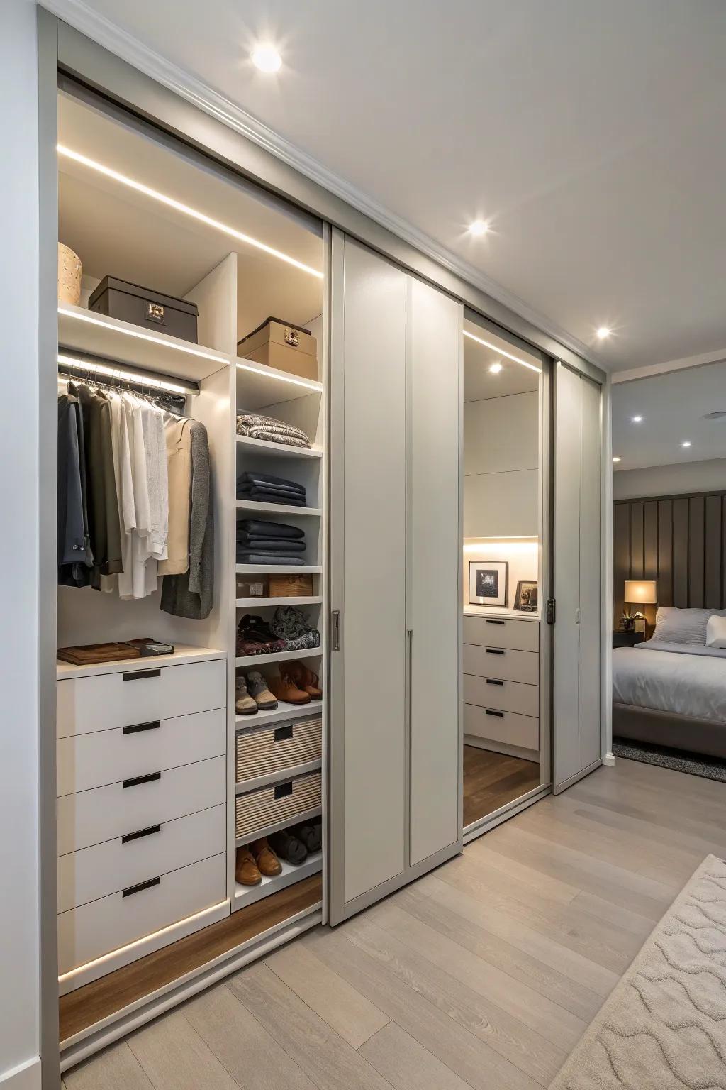 Hidden storage sustains a clean appearance.