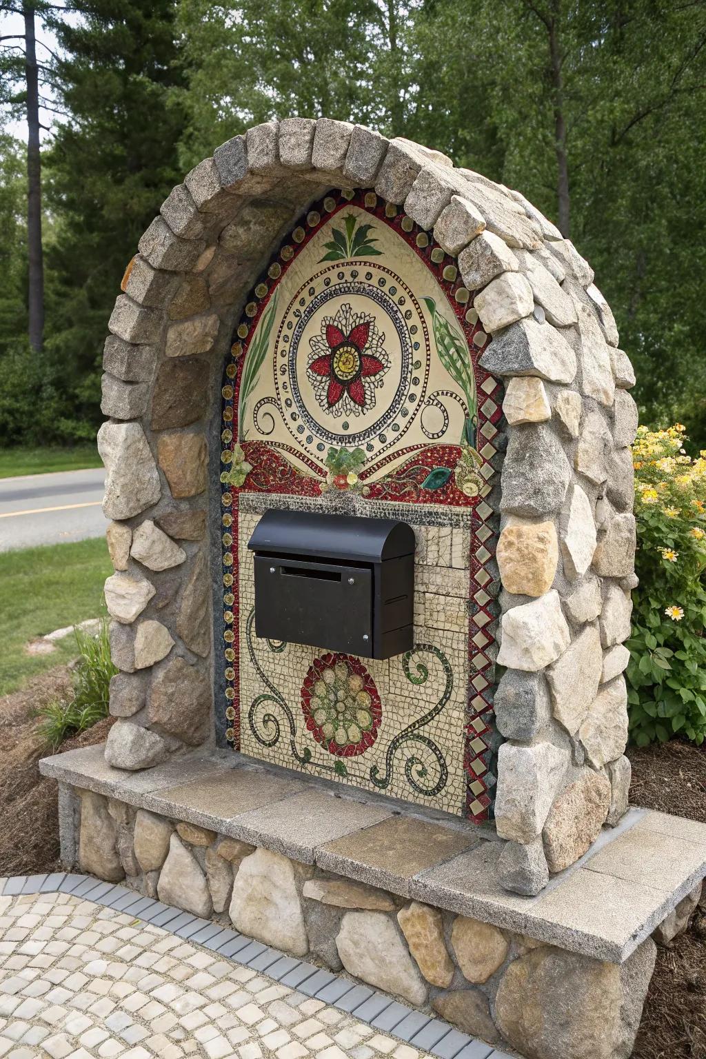 Stone mosaics add an artistic flair to your mailbox.