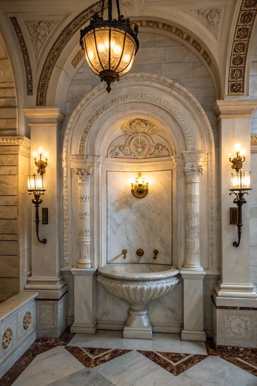 Retro accessories contribute classic charm to a stone recess.