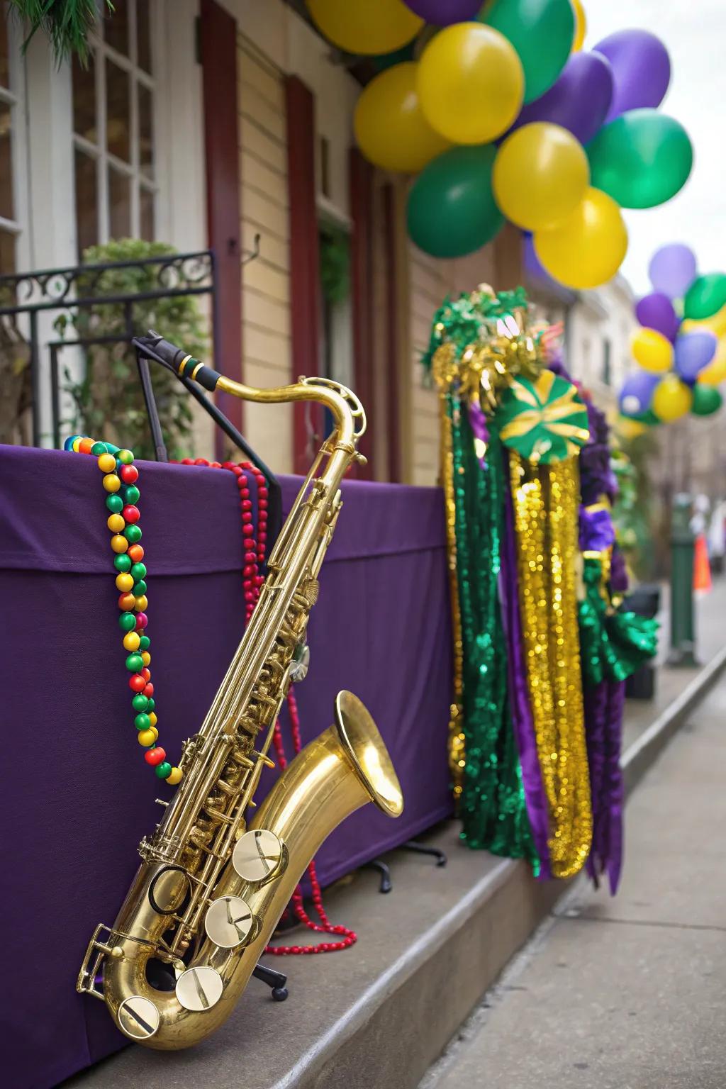 Swing instruments contribute a musical accent and pay homage to New Orleans culture.