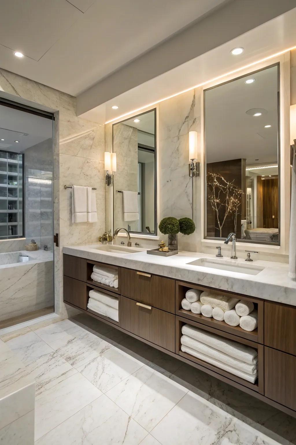 Sustained table attaches that modern touch increasing spacious vibes all around such bath zone.