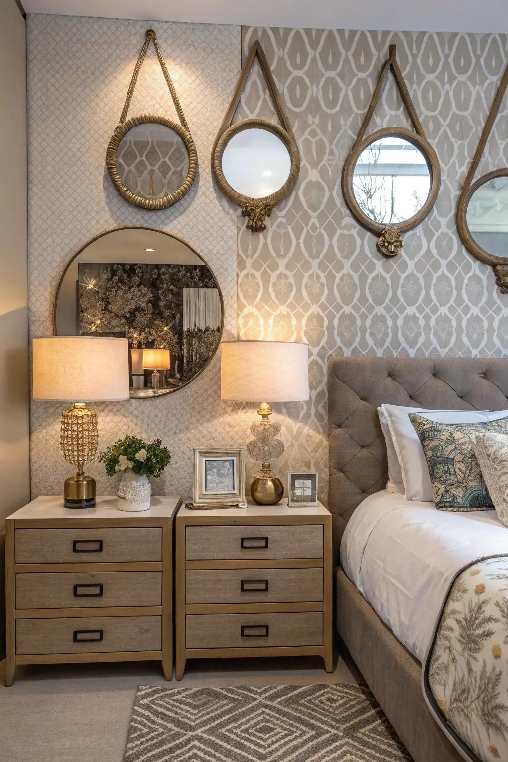 Unconventional mirror shapes add surprise and creativity to the decor.