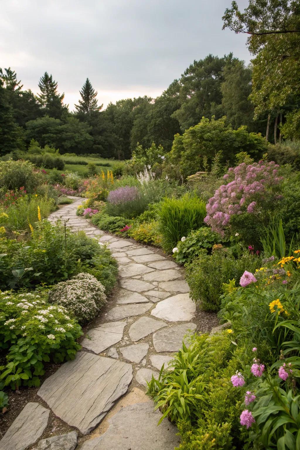 Stone walkways offer both function and aesthetic appeal.