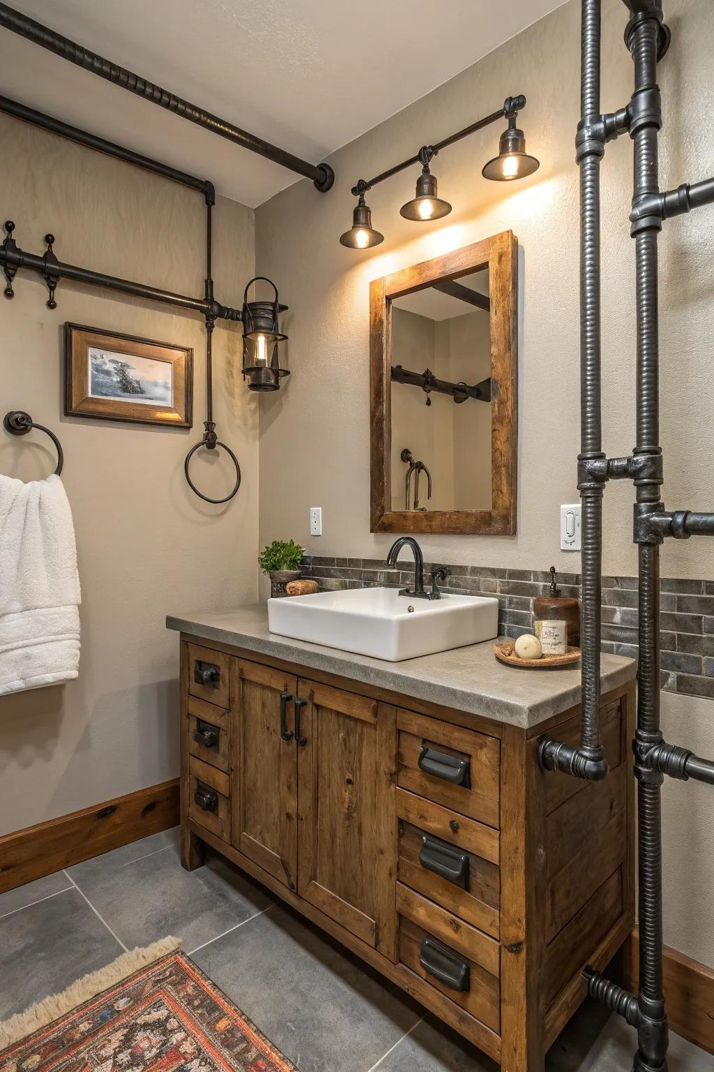 Factory metal details add an urban edge to the farmhouse style.