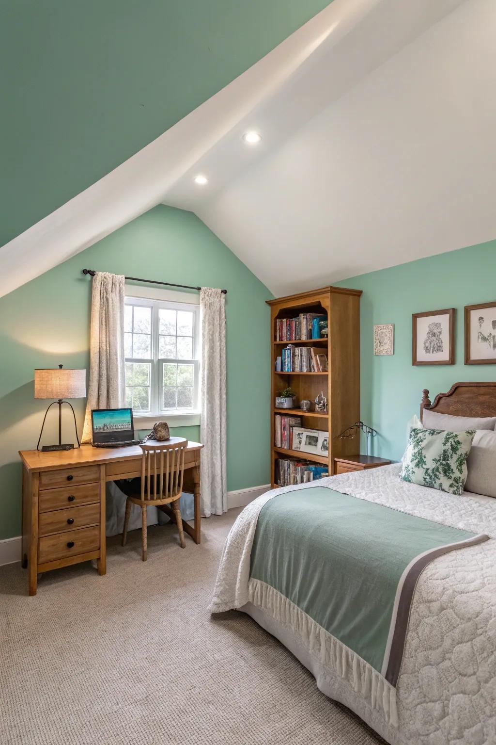 A soft jade ceiling adding an unexpected flair.