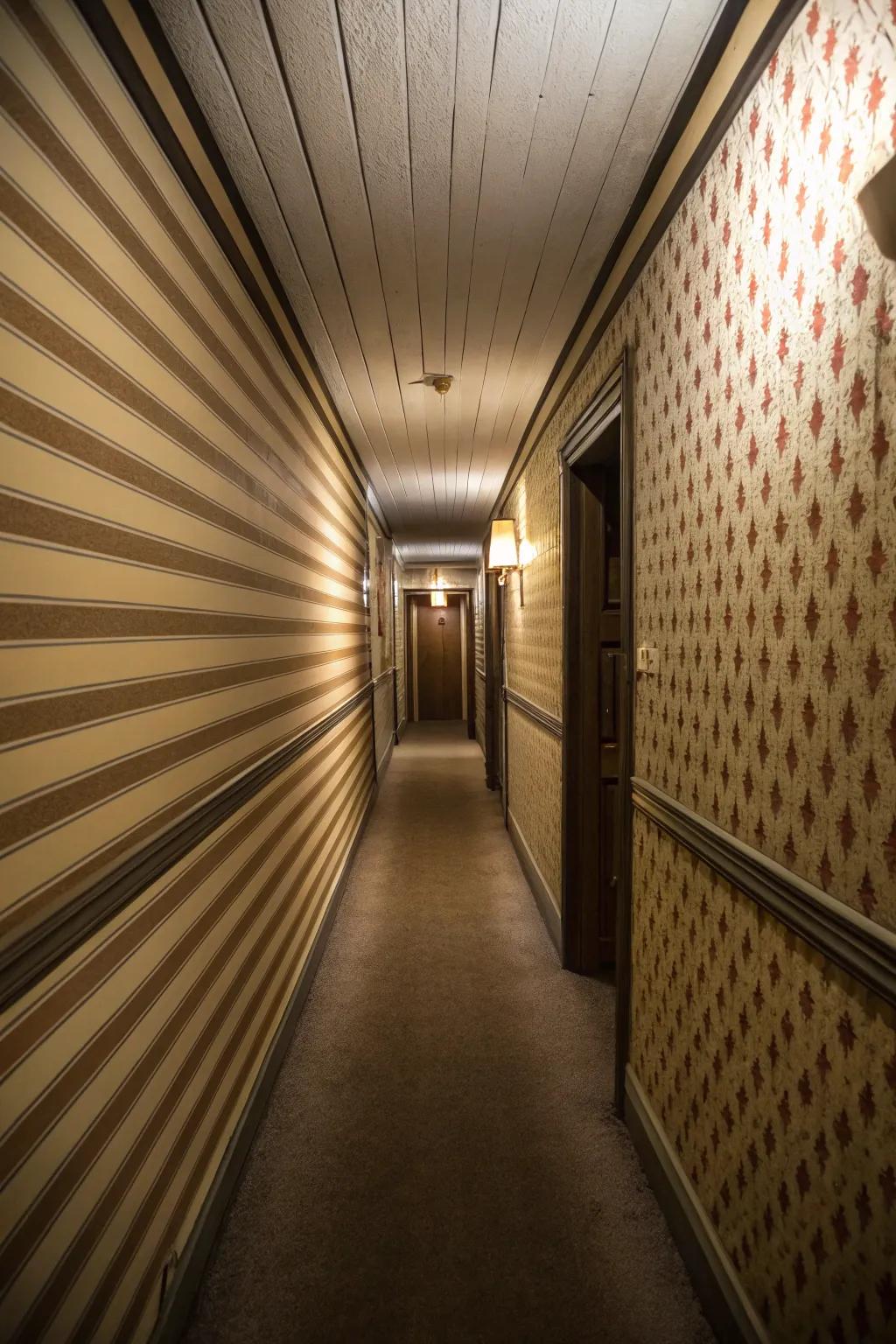Horizontal lines can cleverly widen the appearance of any hall.