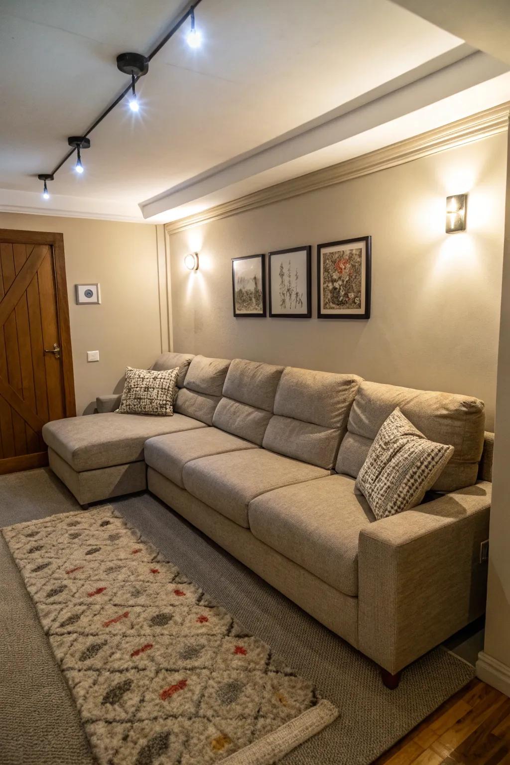 Adaptable sectional sofa offering versatility in a compact living space.