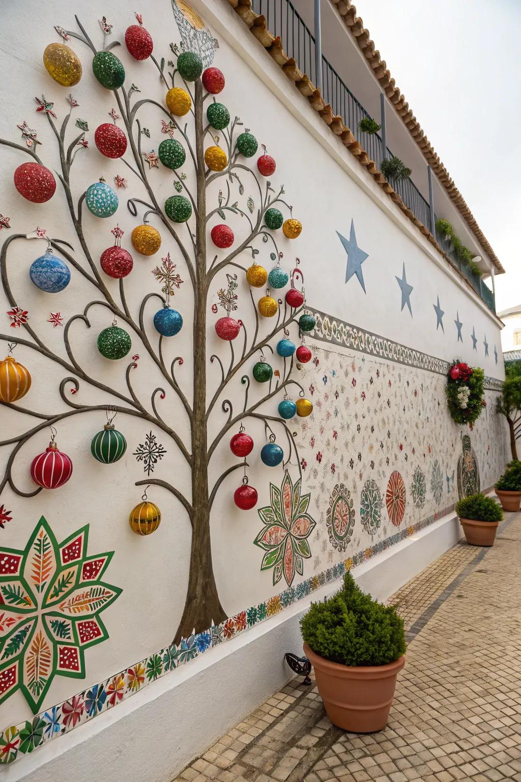 An artistic ornament tree wall display.