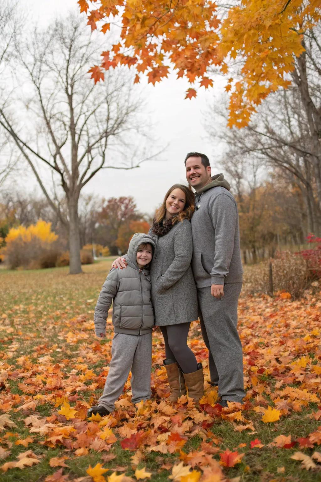Warm grays enhance the season’s cool atmosphere beautifully.