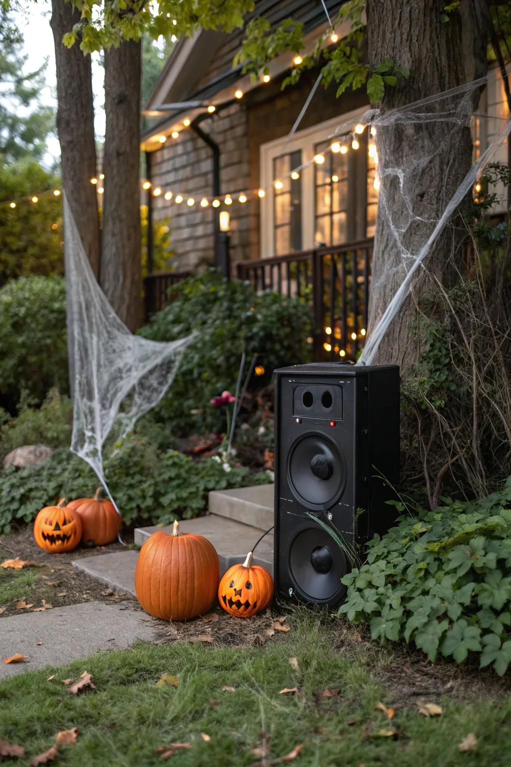 Spooky sounds saturate the atmosphere, finalizing the All Hallows' Eve ambiance.