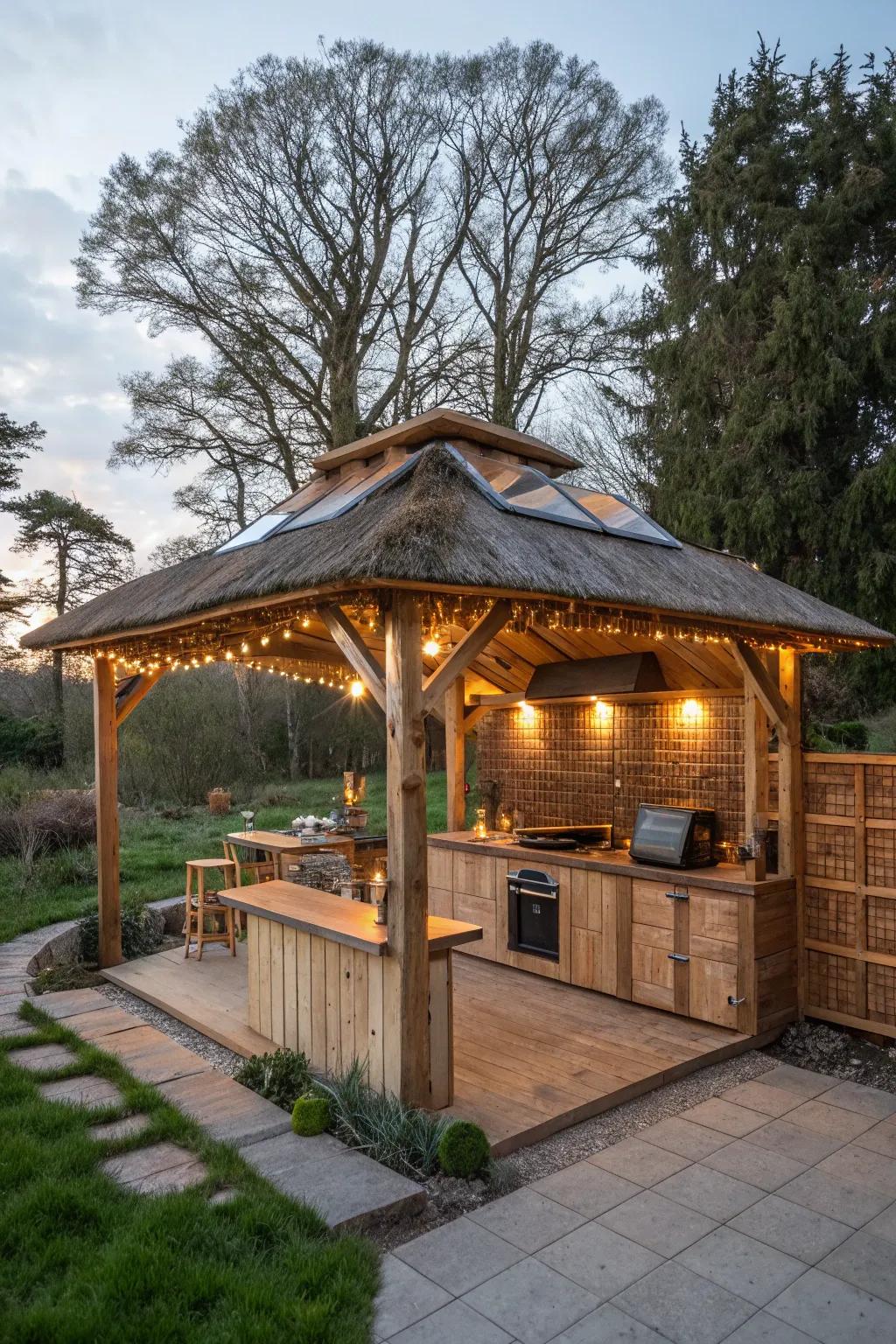 Embrace a green way of life with an eco-safe outdoor kitchen gazebo.
