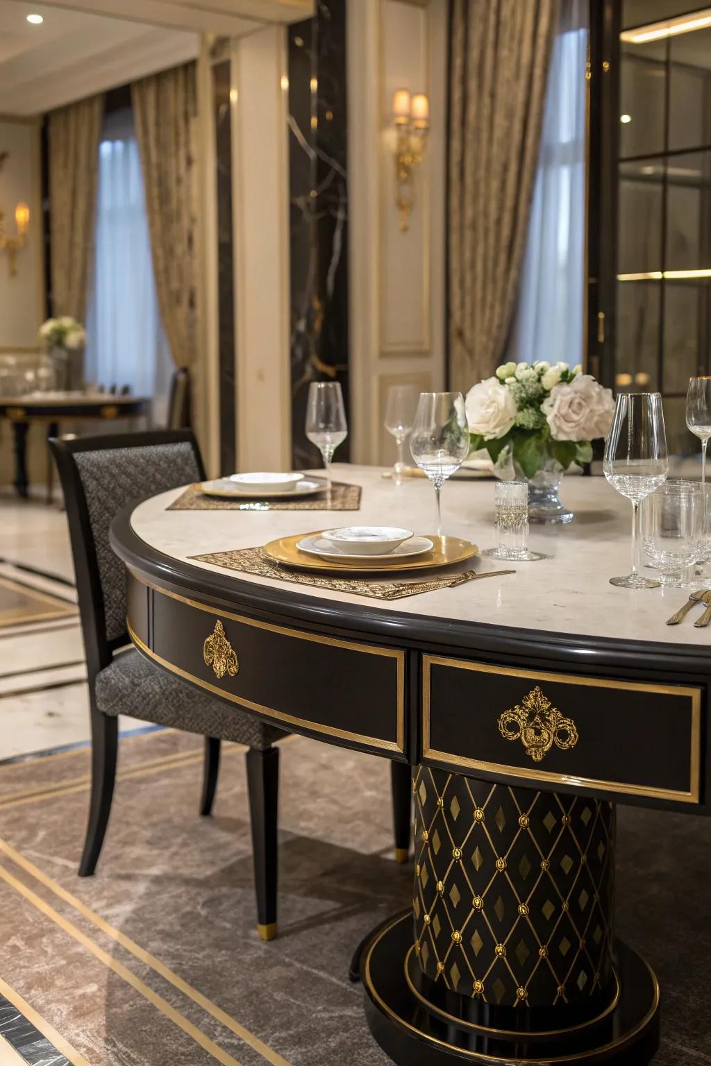 Black and gold colors bring charm to your dining table.