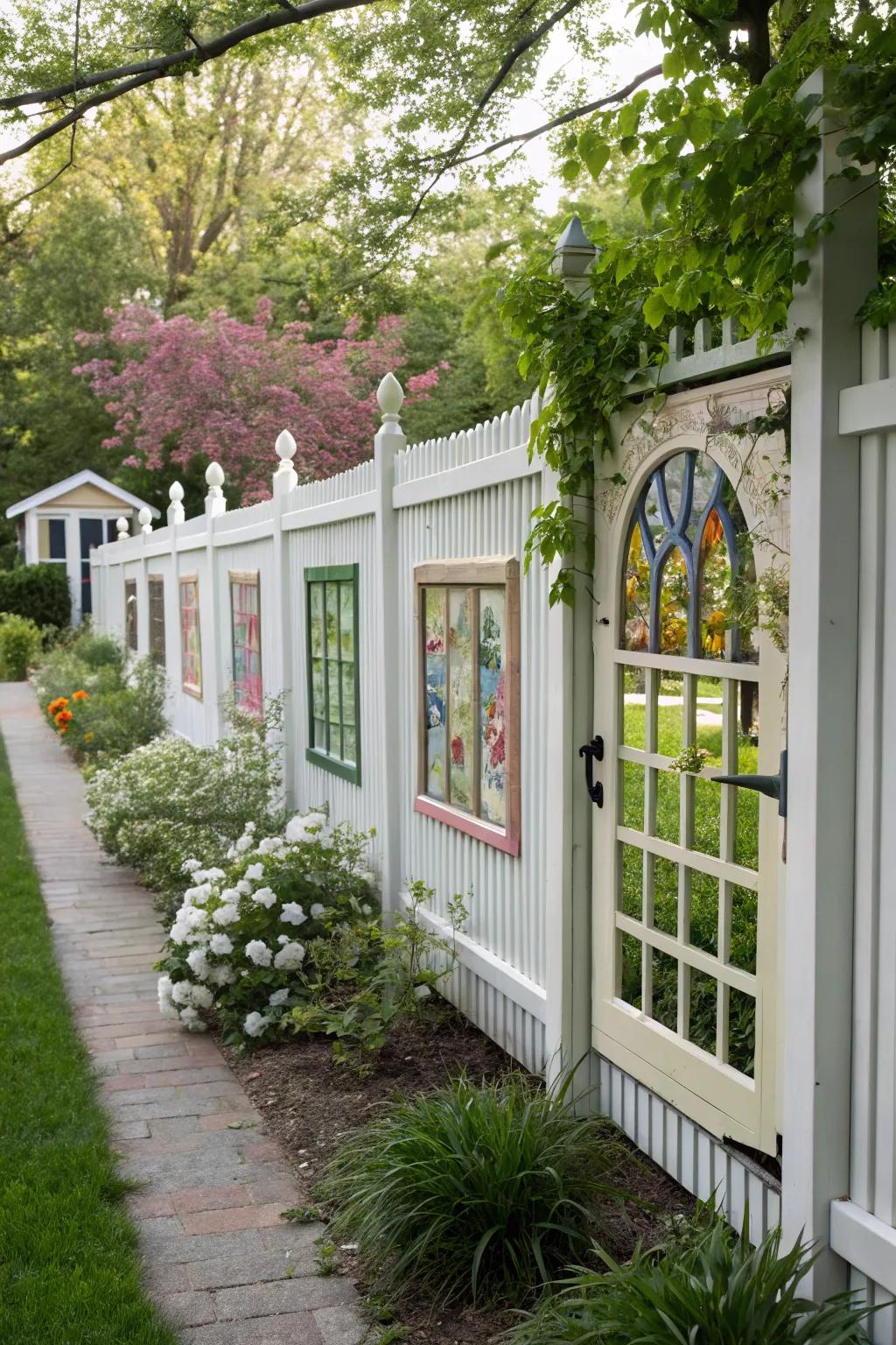 Faux windows cleverly enhance fences by adding depth and charm.