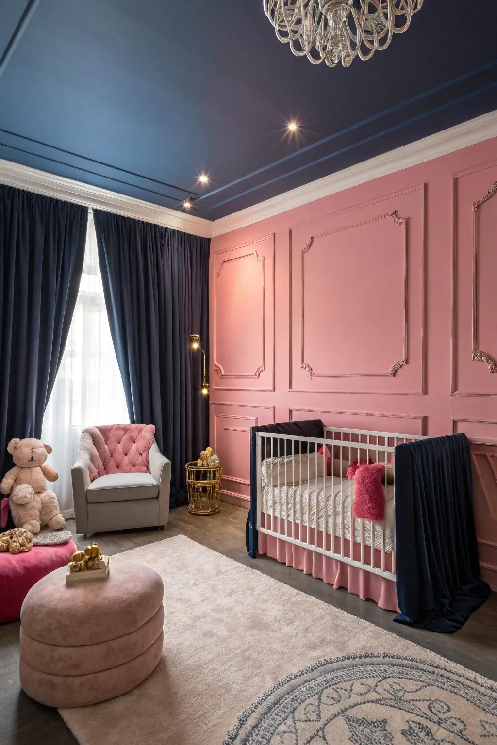 A nursery via an audacious rose and marine spectrum that exudes spectacle.