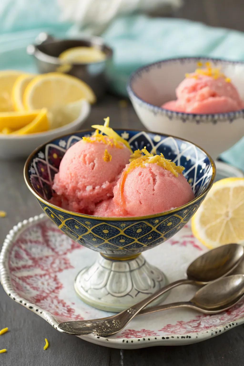 Coral lemonade water ice is a stimulating and zesty dessert.