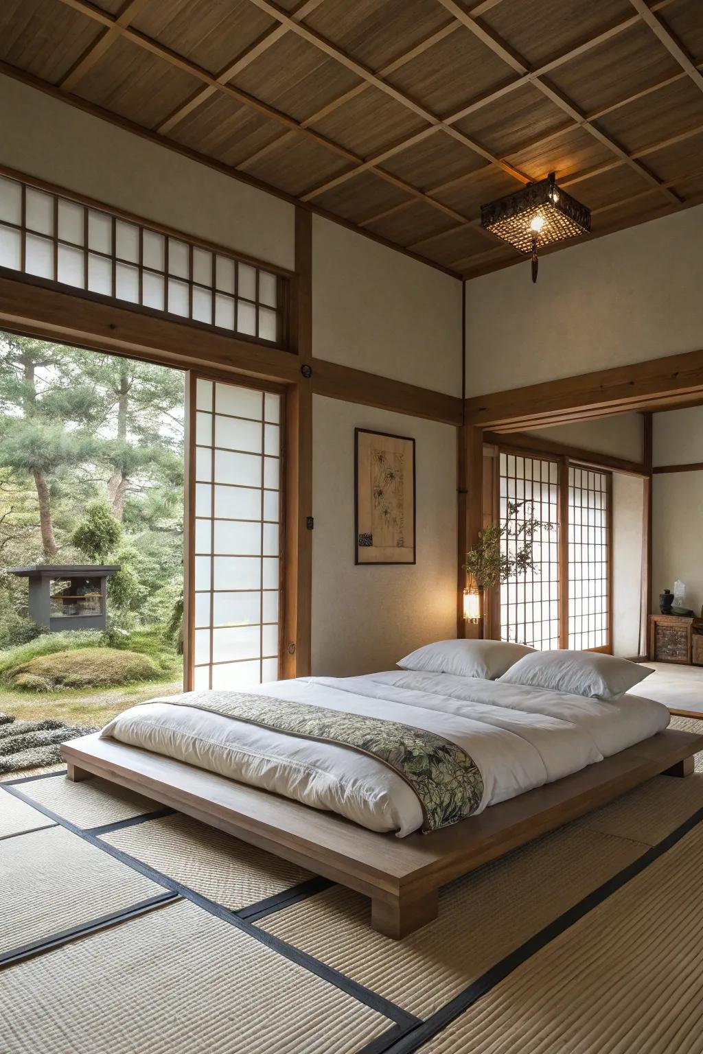 The simple beauty of Japanese-inspired beds fosters peace.