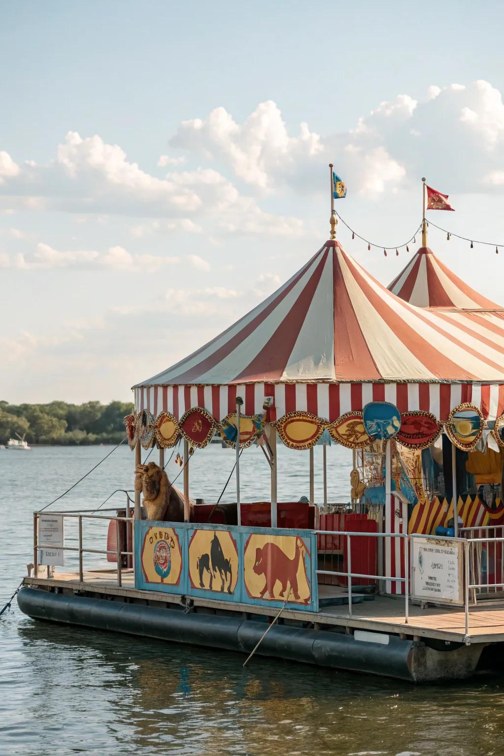 A period traveling show-themed pontoon boat full of fun and excitement.