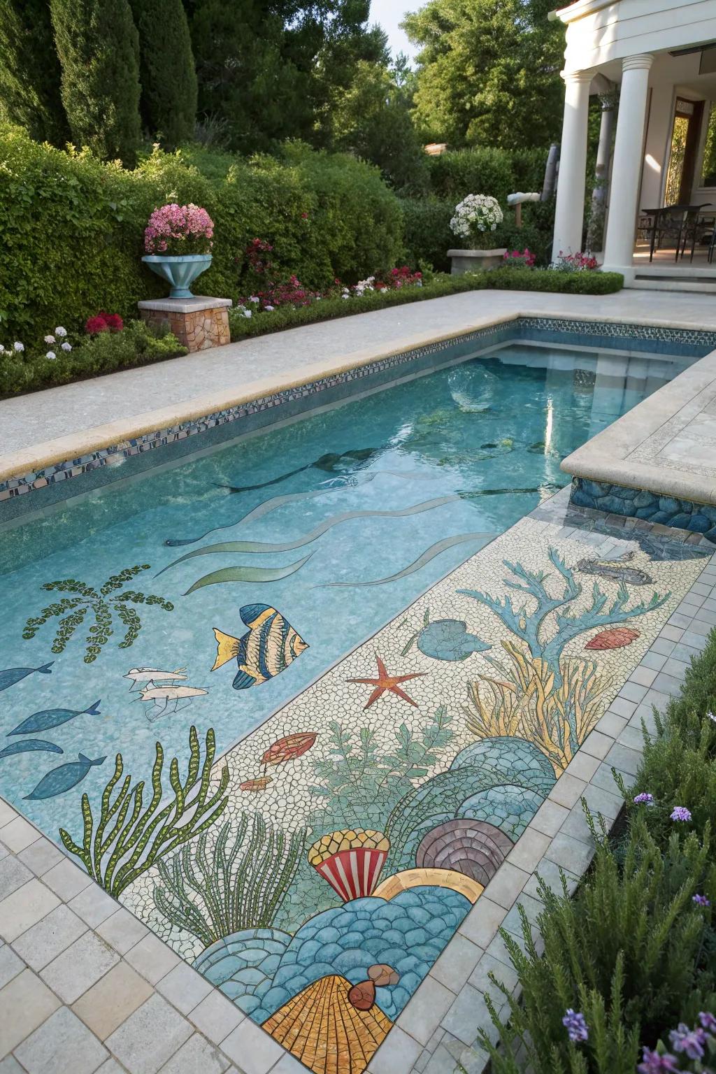 Custom mosaic art transforms your pool into a work of art.