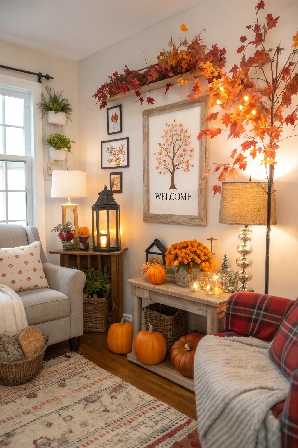 Seasonal name displays keeping a living room decor fresh and festive.
