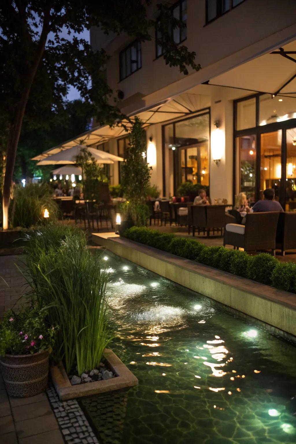 Aqua illumination imparts a captivating and serene ambiance.