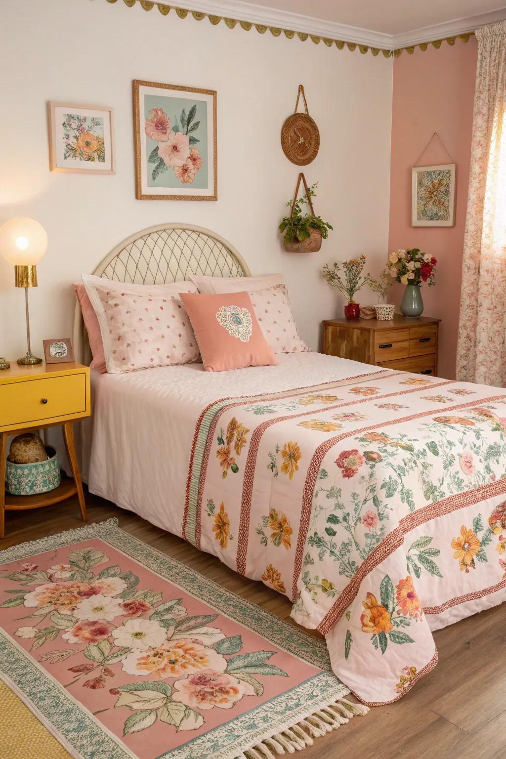 Retro beddings transform your bedroom into a nostalgic retreat.
